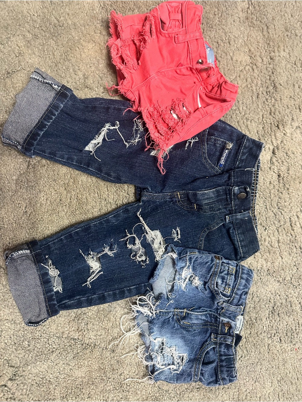 Kids Distressed Denim Jeans and Shorts Set - Dark Blue & Light Blue